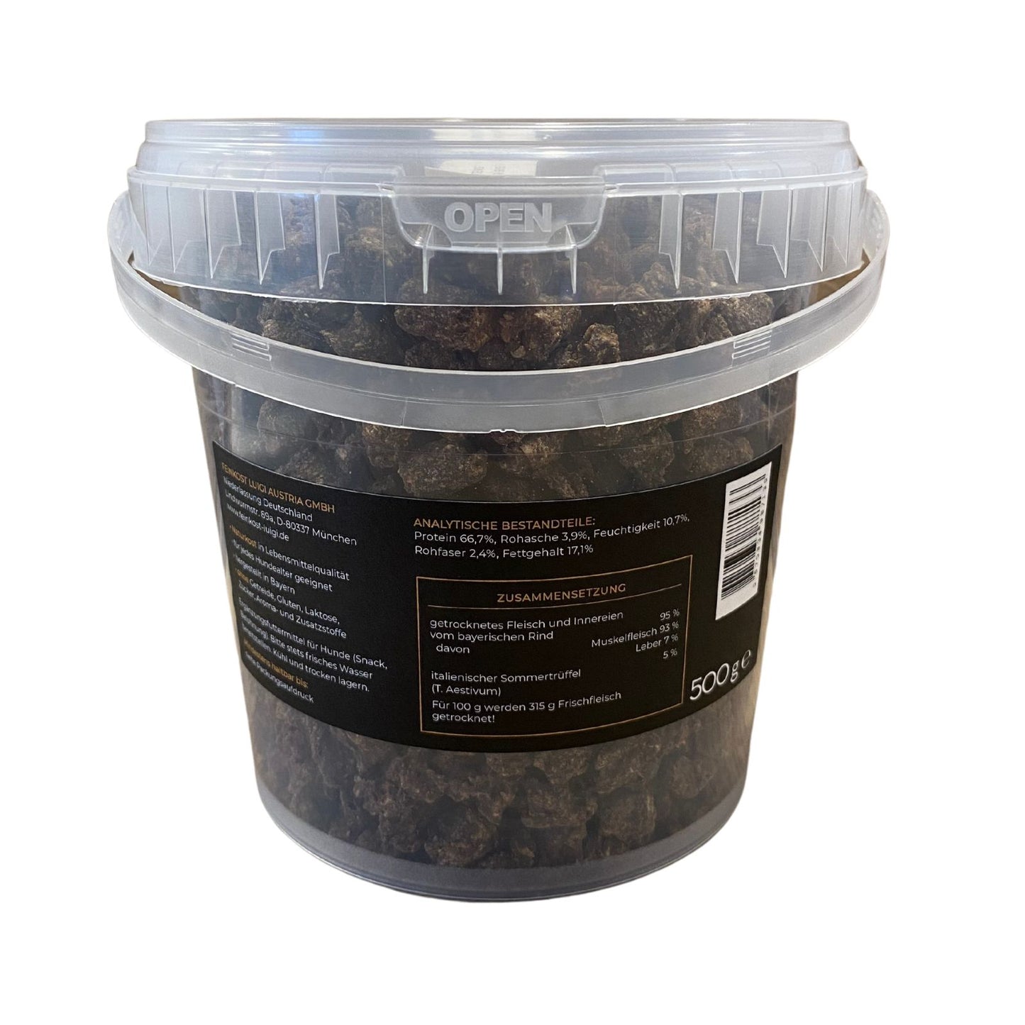 LUXURIÖSE HUNDE-GOODIES MIT SCHWARZEM TRÜFFEL IM 500G EIMER
