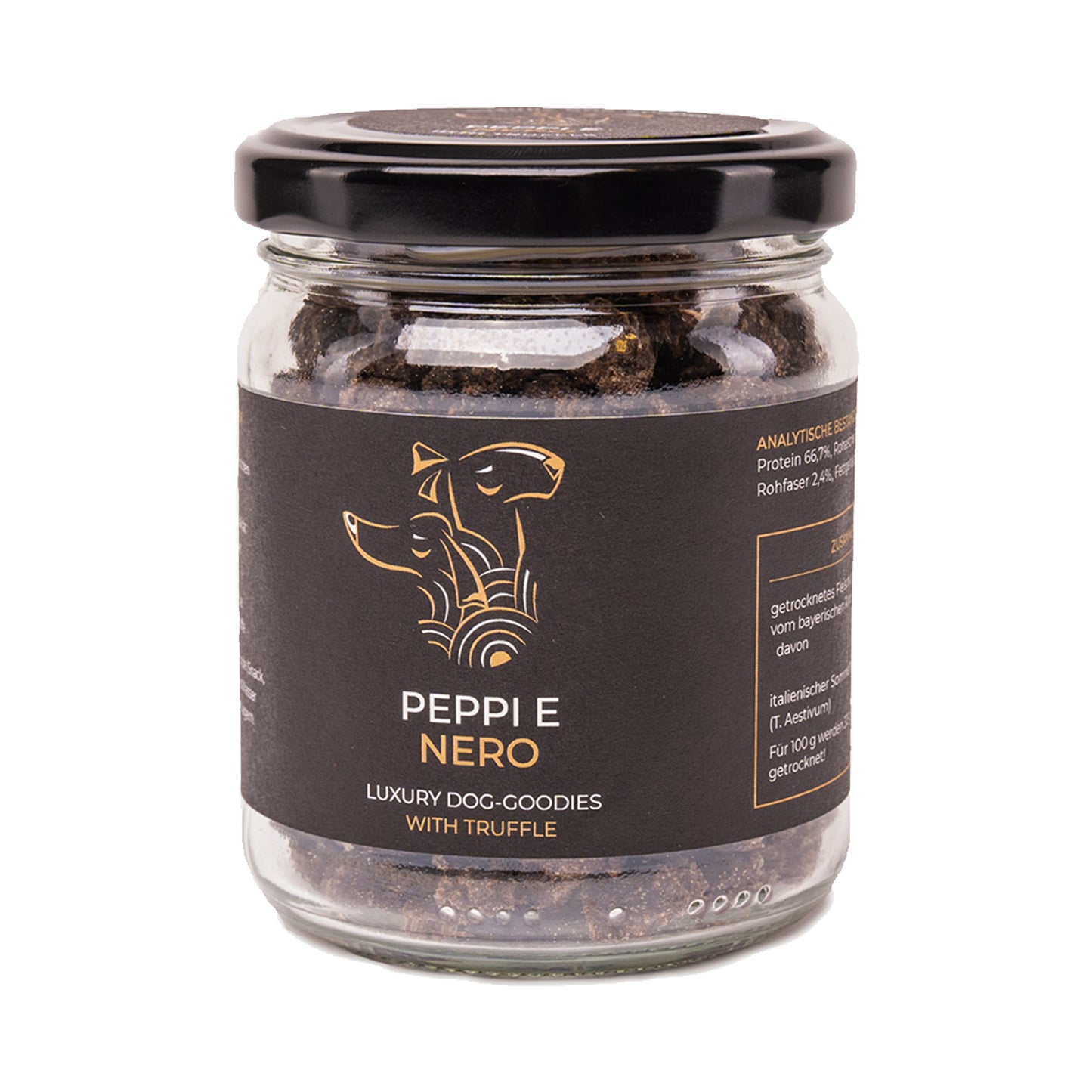 LUXURIÖSE HUNDE-GOODIES MIT SCHWARZEM TRÜFFEL IM 80G GLAS